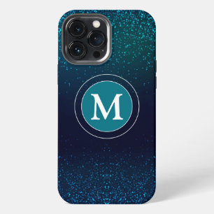 Girly Teal Glitter Sparkly Monogram iPhone 13 Pro Max Case
