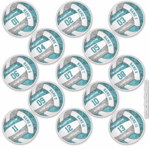 girly teal grey volleyball player names set of 13