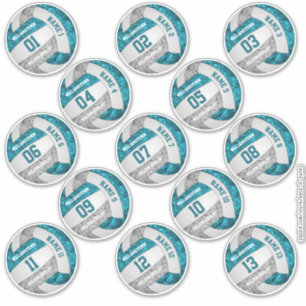 girly teal grey volleyball player names set of 13