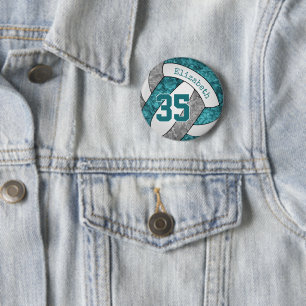 girly teal grey volleyball team colours 6 cm round badge