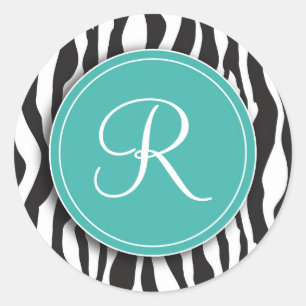 Girly Teal Monogram Zebra Print Stickers