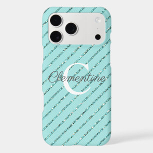 Girly Teal Turqoise Glitter Stripes Monogram