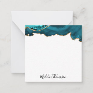 Girly Teal Velvet Agate Geode Script Square 2 Card