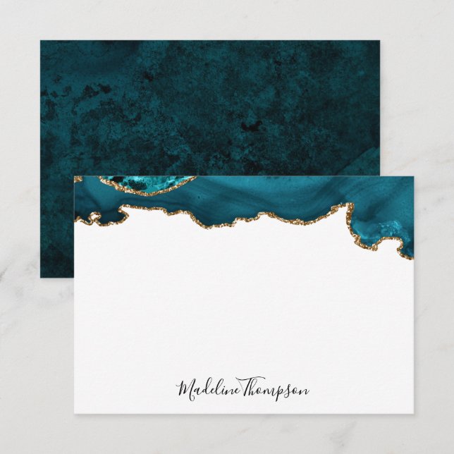 Girly Teal Velvet Agate Geode Script Typography 2 Card (Front/Back)