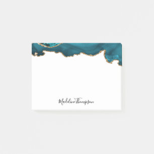 Girly Teal Velvet Agate Geode Script Typography Post-it Notes