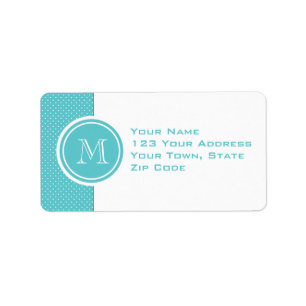 Girly Teal White Polka Dots, Your Monogram Initial Label