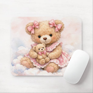 Girly Teddy Bear Sitting on a Cloud Mouse Pad