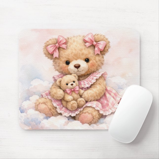 Girly Teddy Bear Sitting on a Cloud Mouse Pad (With Mouse)