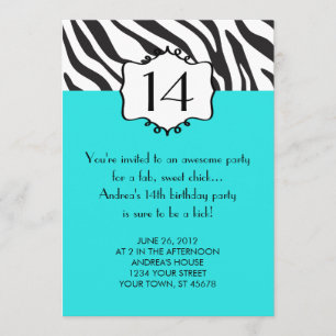 Girly Teenager Zebra Birthday Invitation