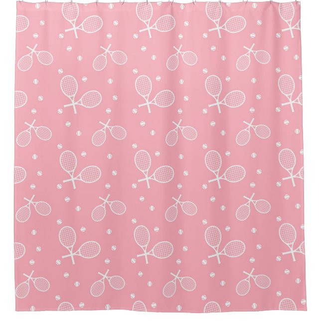 Girly Tennis Pink Racquets & Balls Pattern Shower Curtain (Front)