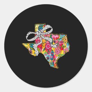 Girly Texas State Map Floral Coquette Bow 4th Of J Classic Round Sticker