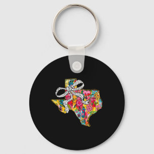 Girly Texas State Map Floral Coquette Bow 4th Of J Key Ring
