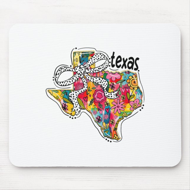 Girly Texas State Map Floral Coquette Bow 4th Of J Mouse Pad (Front)