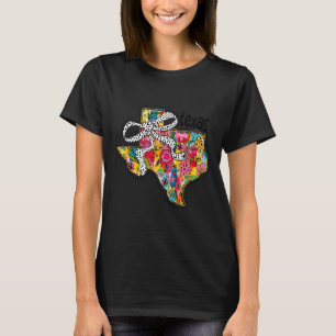 Girly Texas State Map Floral Coquette Bow 4th Of J T-Shirt