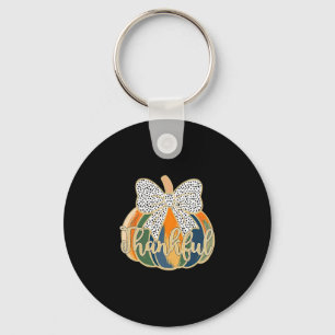 Girly Thankful Pumpkin Season Thanksgiving Autumn Key Ring