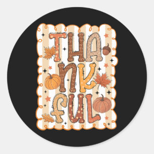 Girly Thankful Thanksgiving Pumpkin Autumn Season Classic Round Sticker