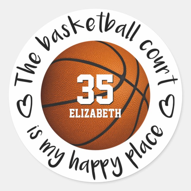 girly the basketball court is my happy place classic round sticker (Front)