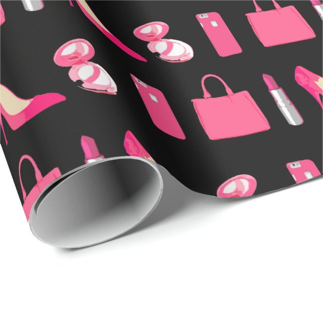 Girly things black wrapping paper (Roll Corner)