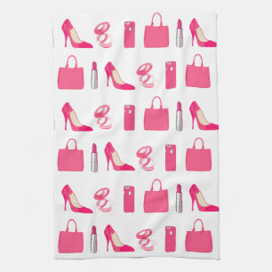 Girly things design tea towel