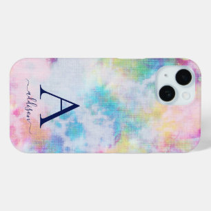 Girly Tie-Dye Colourful Monogram Name iPhone 15 Case