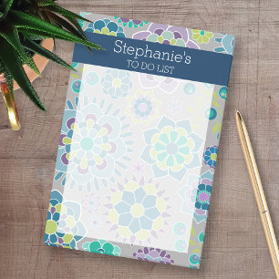 Girly To Do List Floral Pattern - Navy and Teal Post-it Notes