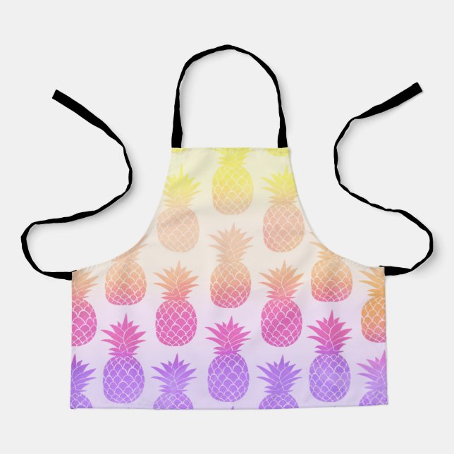 Girly Topical Rainbow Summer Pineapples Pattern Apron (Front)