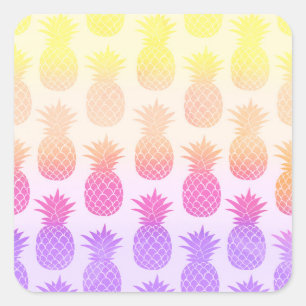 Girly Topical Rainbow Summer Pineapples Pattern Square Sticker