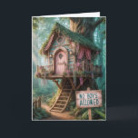 Girly Treehouse For Granddaughter's Birthday Card<br><div class="desc">A whimsical treehouse nestled in a lush forest is adorned with vibrant flowers and foliage. A sign reading "No Boys Allowed" is prominently placed at the entrance.
The text is editable.</div>