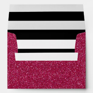 Girly Trend Pink Glitter and Black White Stripes Envelope