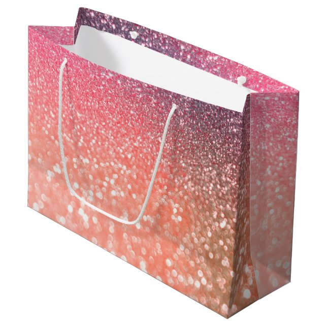 Girly Trend Rose Gold Blush Glitter Large Gift Bag (Front Angled)