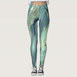 Girly Trendy Blue Marble Texture Leggings