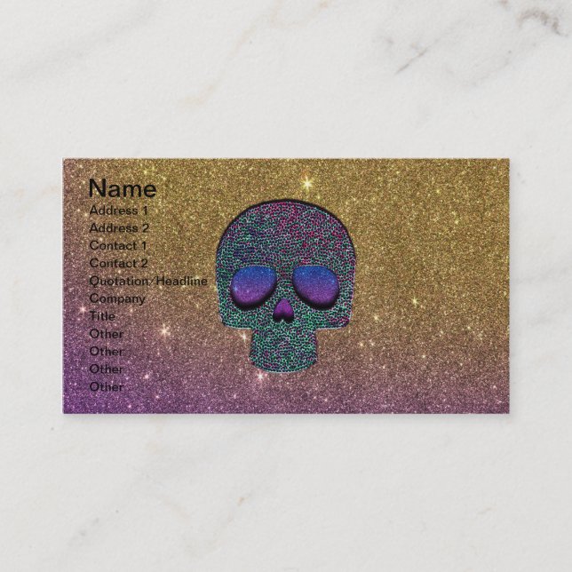 Girly Trendy Faux Glitter Skull Business Card (Front)