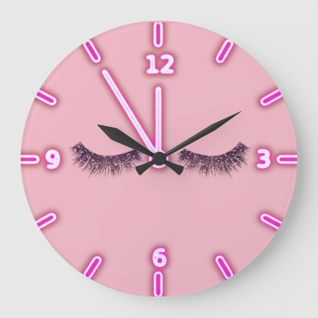 Girly Trendy Glitter Faux Lashes -Personalised Large Clock (Front)