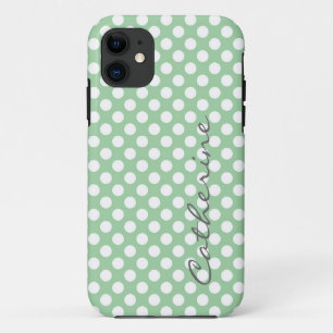Girly, trendy  light green polka dots custom iPhone 11 case