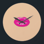 Girly Trendy  Lips,Kiss Large Clock<br><div class="desc">This image features lips on cream  background. . Any girl would love to have this stylish  design.If your art still needs to be adjusted, click on the Customize This button. This will take you to a design area where you can move around and even change fonts !</div>