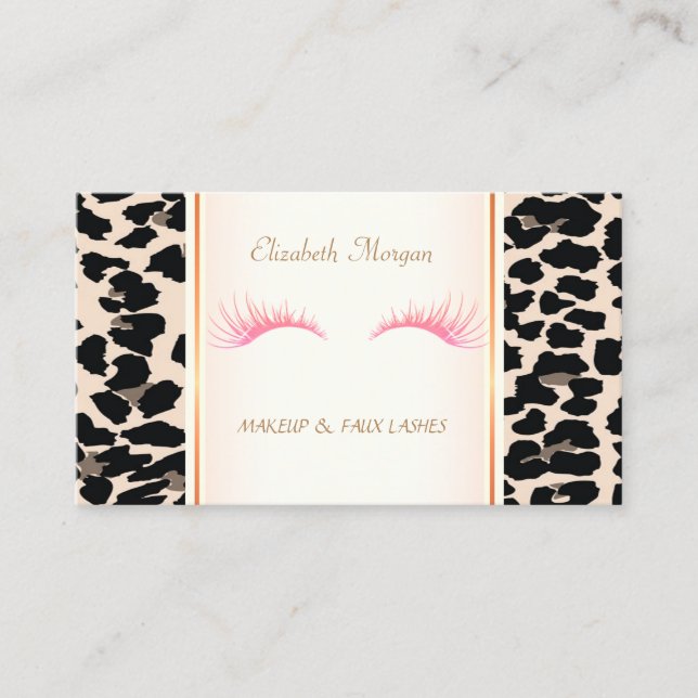 Girly Trendy Modern  Elegant,Leopard Print, Lashes Business Card (Front)