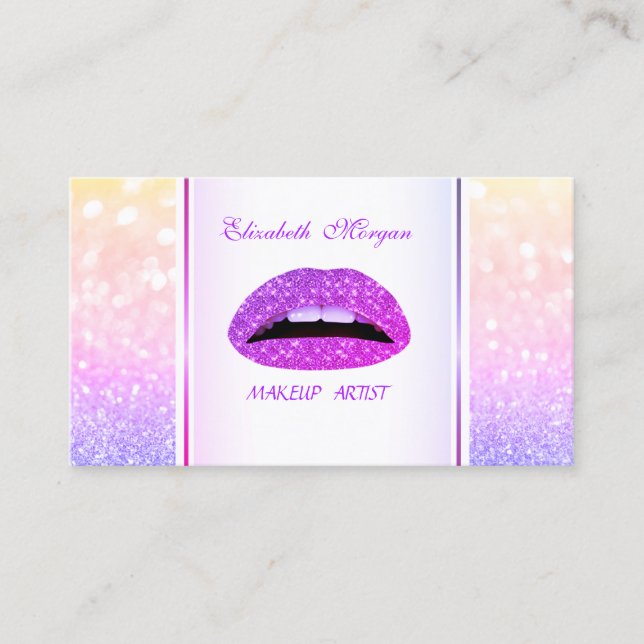 Girly Trendy Modern Ombre Elegant Lips Business Card (Front)
