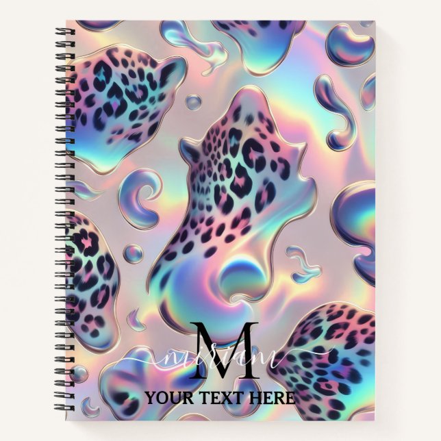 Girly Trendy Opal Leopard Print | Monogram Notebook (Front)