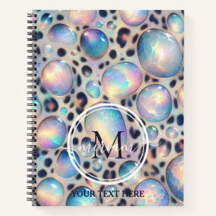 Girly Trendy Opal Leopard Print Monogram Notebook