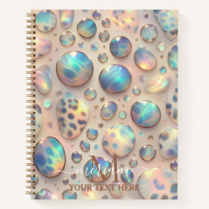 Girly Trendy Opal Leopard Print Monogram Notebook