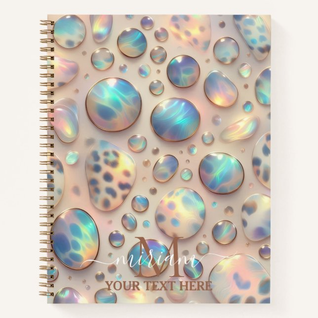 Girly Trendy Opal Leopard Print Monogram Notebook (Front)