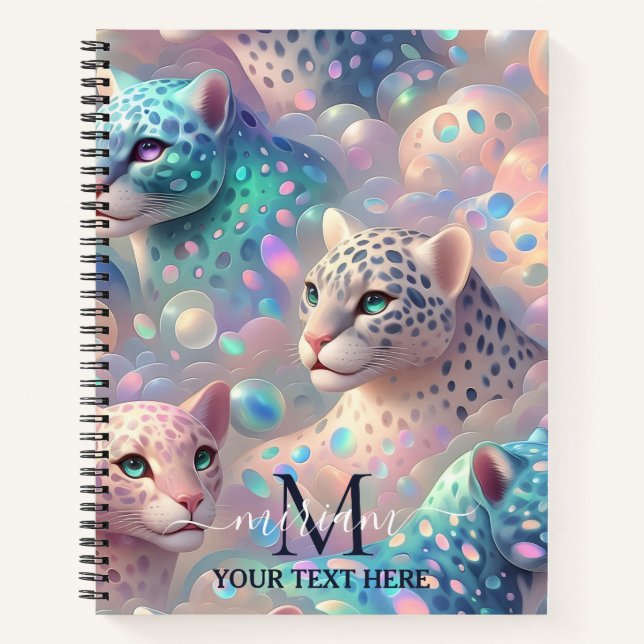 Girly Trendy Opal Leopard Print Monogram Softcover Notebook (Front)