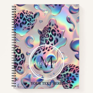 Girly Trendy Opal Leopard Print Monogram Softcover Notebook