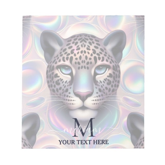 Girly Trendy Opal Leopard Print Monogram Softcover Notepad (Front)