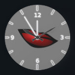 Girly Trendy Red Lips,Kiss Large Clock<br><div class="desc">This image features red lips on gray  background. . Any girl would love to have this stylish  design.If your art still needs to be adjusted, click on the Customize This button. This will take you to a design area where you can move around and even change fonts !</div>