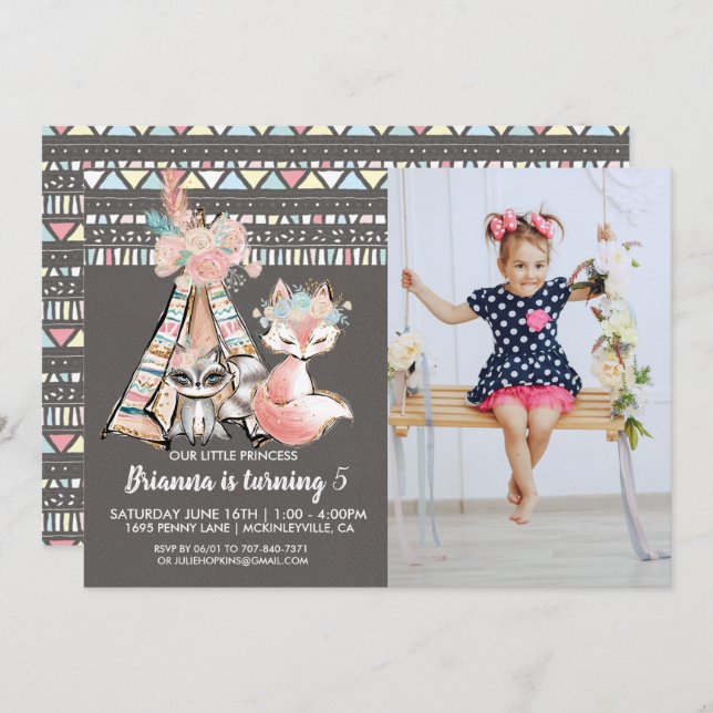 Girly Tribal Boho Birthday Party Invitation (Front/Back)