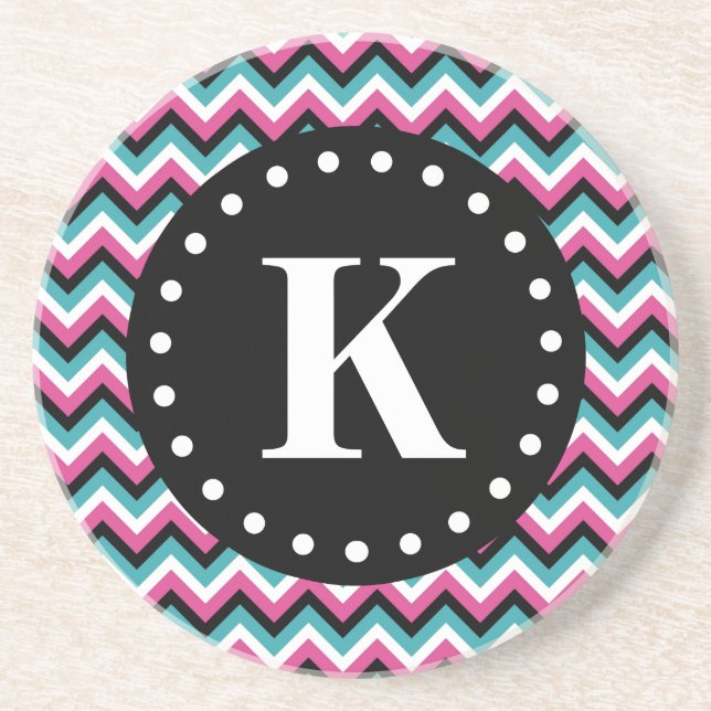 Girly Tribal Chevron Pattern Monogram Coaster (Front)