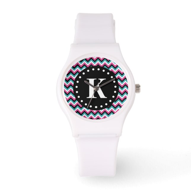 Girly Tribal Chevron Pattern Monogram Watch (Front)