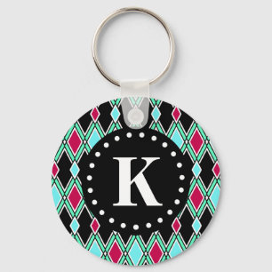 Girly Tribal Diamond Pattern Monogram Key Ring