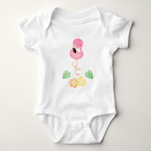 Girly Tropical Flower Flamingo Watercolor Pink Baby Bodysuit
